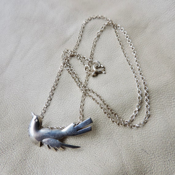 sterling silver bird necklace vintage 925 bird ne… - image 4