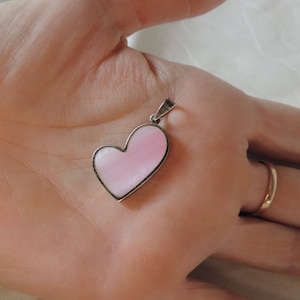 handmade sterling heart pendant inlaid mother of pearl pendant sterling silver mop abstract heart shell pendant