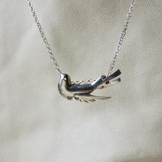 sterling silver bird necklace vintage 925 bird ne… - image 1