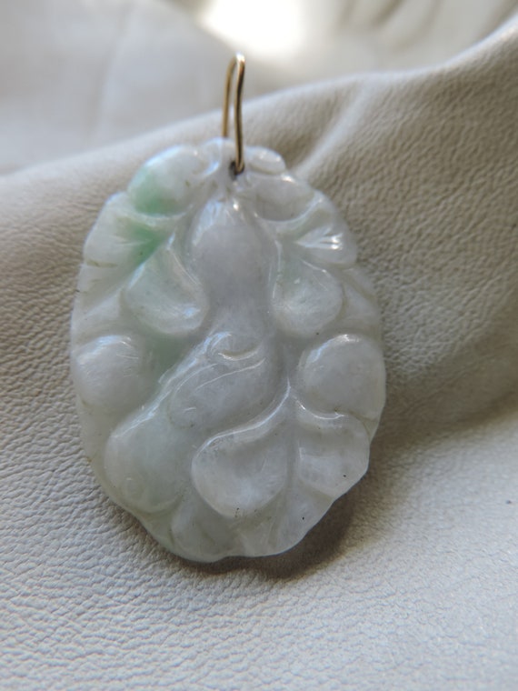 antique carved jade pendant authentic jade 14k ba… - image 1