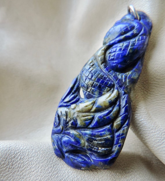 vintage pendant hand carved lapis lazuli dragon p… - image 2