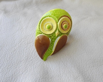 vintage owl pin 60s 70s enamel owl brooch cutest bird pin
