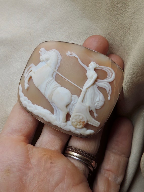 antique cameo carved shell cameo horse chariot ca… - image 5