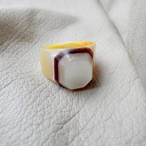 vintage hand carved mother of pearl shell ring travel signet organic unisex ring