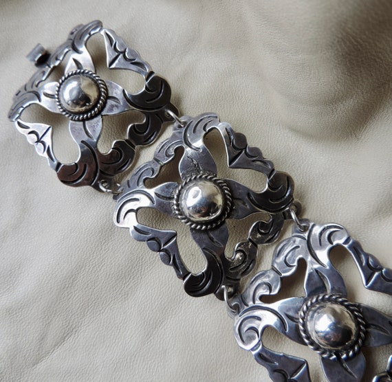vintage sterling silver wide panel bracelet vinta… - image 2