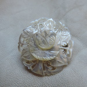 antique carved shell pin carved mother of pearl flower pin antique hand carved shell brooch mop shell brooch image 3