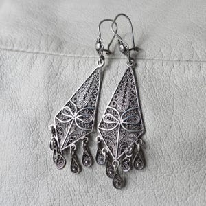 vintage sterling silver filigree large drop earrings 925 handmade big dangle earrings pretty sterling filigree drop earrings