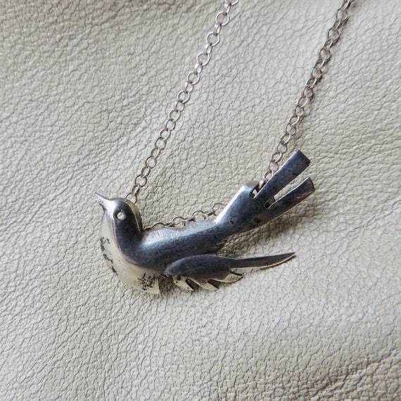 sterling silver bird necklace vintage 925 bird ne… - image 6