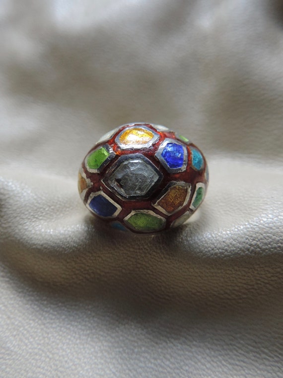 vintage ring enamel sterling silver ring multi-col