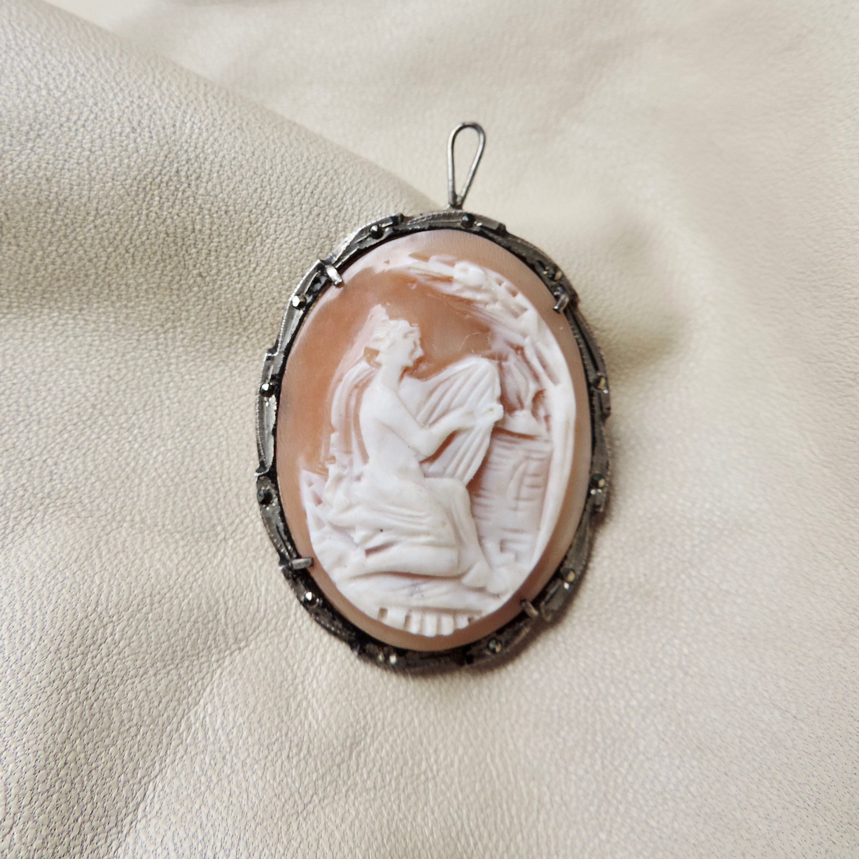 Vintage Cameo Hand Carved Shell Cameo 800 Silver Carved Shell Cameo ...