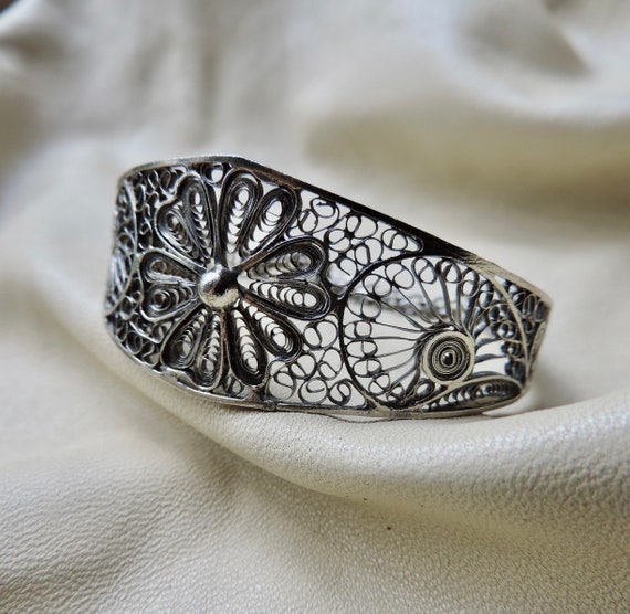 silver filigree bracelet vintage silver floral sh… - image 3