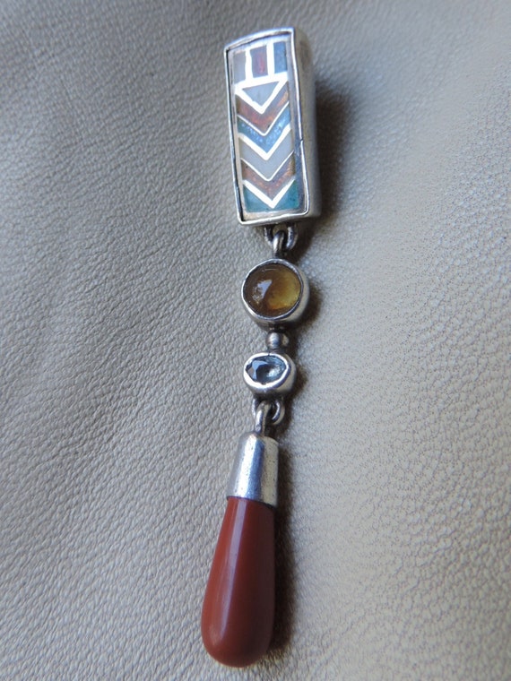 vintage handcrafted enamel chevron pendant gemston