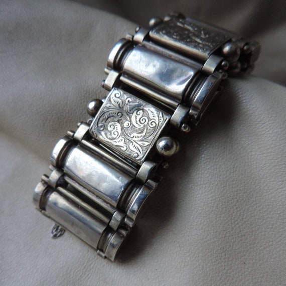 antique sterling silver bracelet wide sterling pa… - image 3