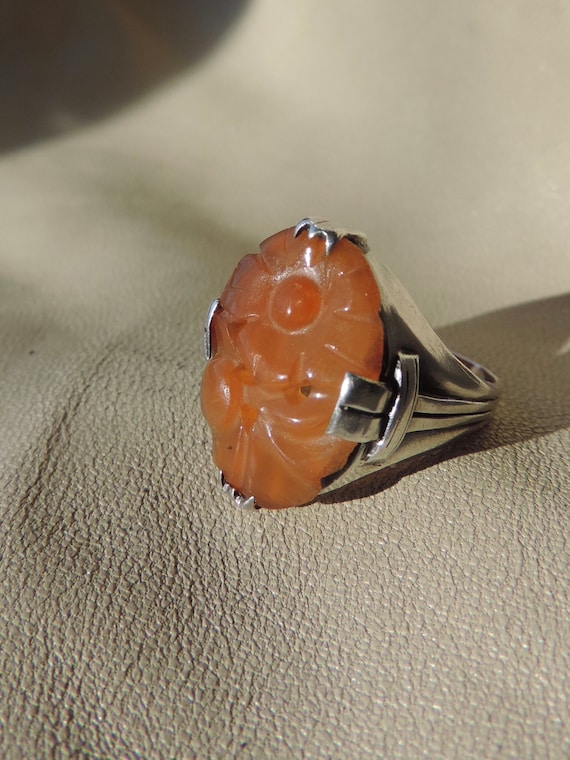 antique ring carved carnelian floral ring sterling