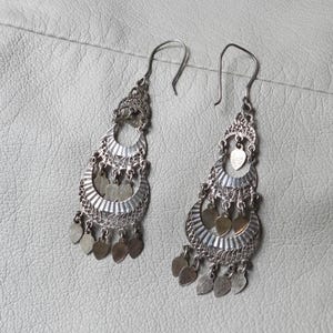 vintage sterling silver layered large drop earrings 925 handmade big dangle earrings pretty sterling hinged drop earrings