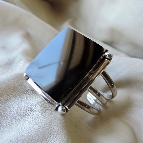 vintage cuff sterling silver black onyx cuff vint… - image 3