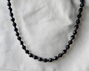 vintage black glass bead necklace faceted black glass bead necklace vintage glass necklace