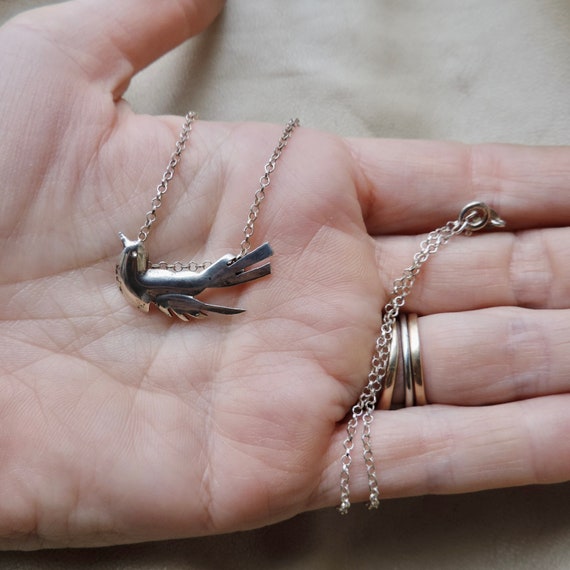 sterling silver bird necklace vintage 925 bird ne… - image 8