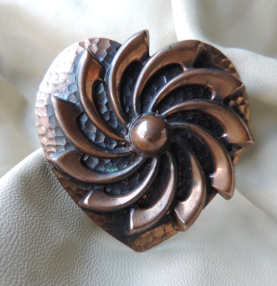 vintage copper heart brooch mid century large copp