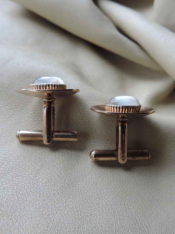 antique cuff links 10k gold moonstone cuff links … - image 2