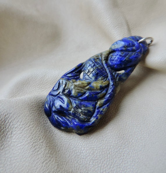 vintage pendant hand carved lapis lazuli dragon p… - image 7