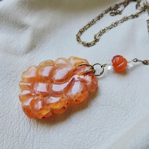vintage necklace carved stone necklace pendant chinese export carved stone pendant necklace brass paperclip chain