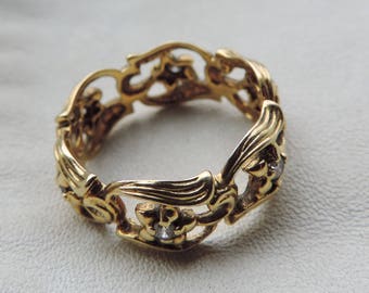 antique ring 18k gold floral antique ring 18k ring wedding ring fine gold ring 18k gold eternity ring flower stars diamond ring ooak ring