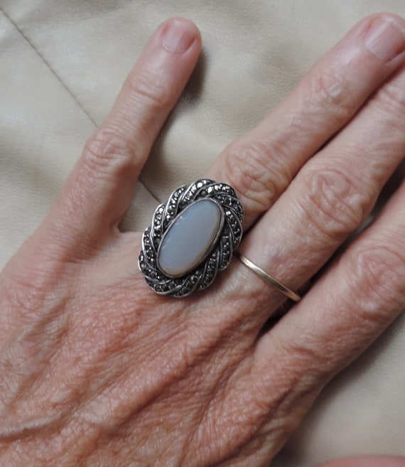 antique ring sterling silver marcasite ring art d… - image 3