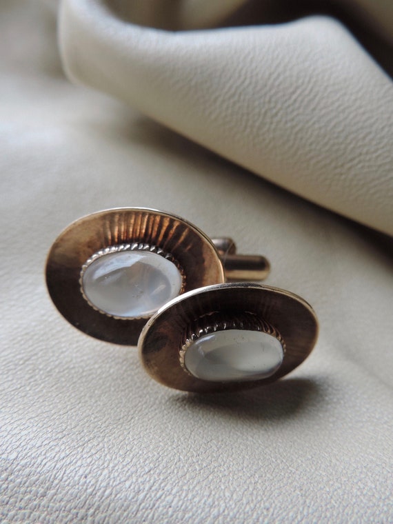 antique cuff links 10k gold moonstone cuff links … - image 1