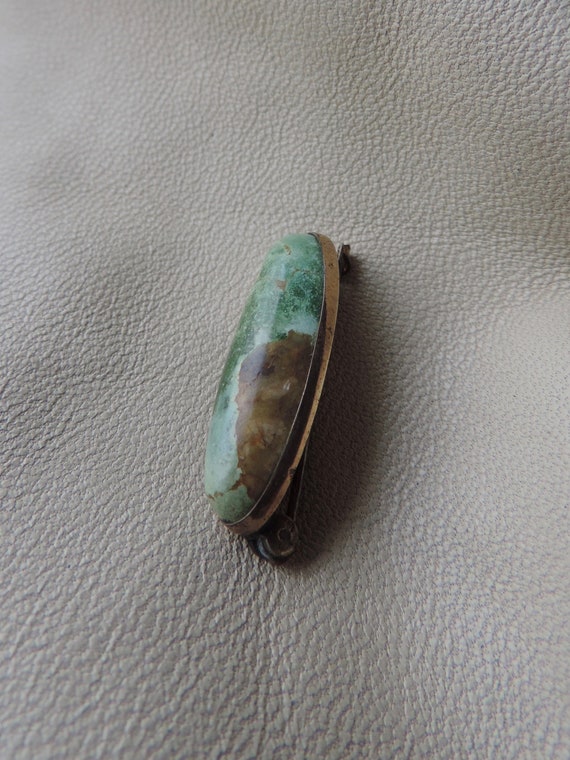 antique stone pin antique 14k gold green turquois… - image 4
