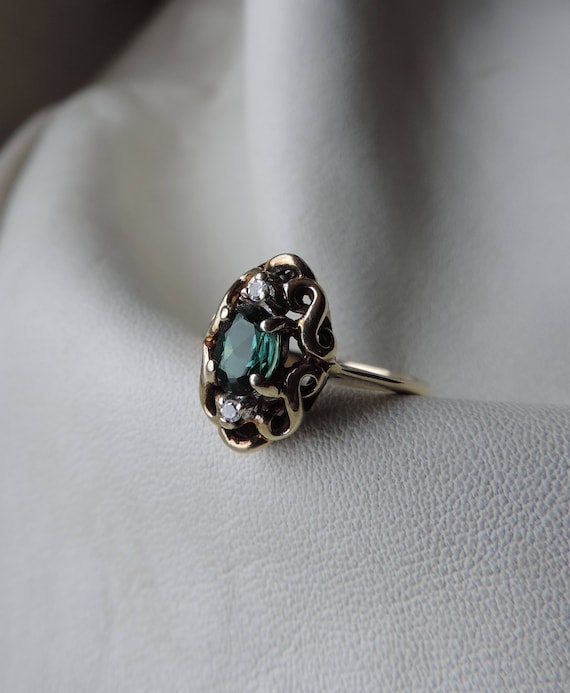 antique ring antique 14k gold ring antique 14k cocktail ring green blue stone diamonds