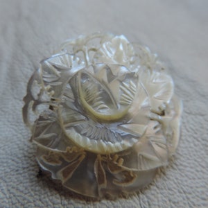 antique carved shell pin carved mother of pearl flower pin antique hand carved shell brooch mop shell brooch image 5