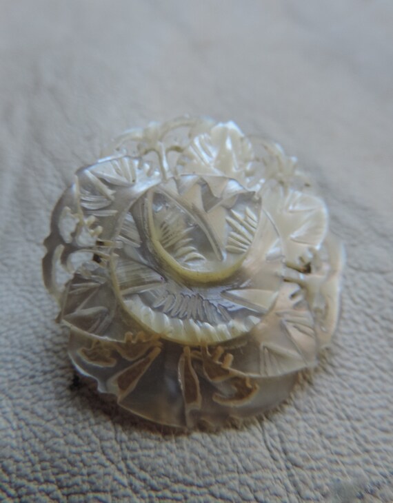 antique carved shell pin carved mother of pearl f… - image 5