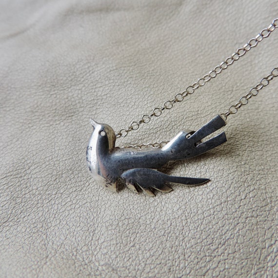 sterling silver bird necklace vintage 925 bird ne… - image 2