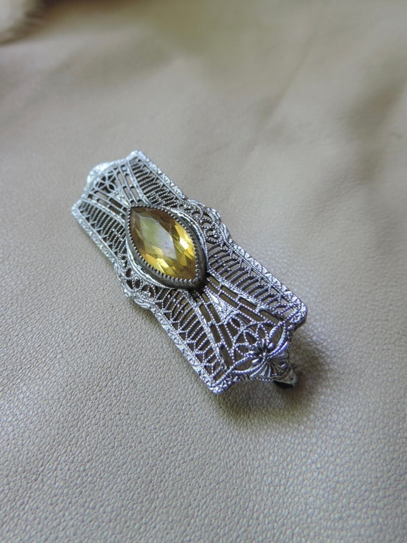 antique brooch victorian silver glass citrine pin 