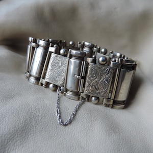 antique sterling silver bracelet wide sterling panel bracelet floral etched sterling bracelet antique thick sterling silver bracelet