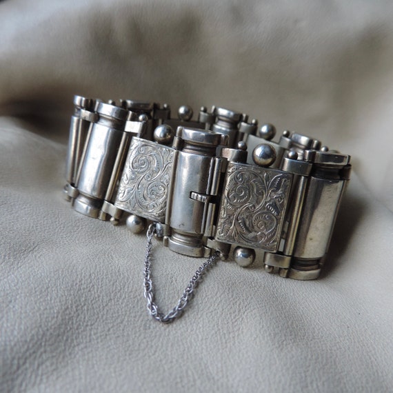 antique sterling silver bracelet wide sterling pa… - image 1