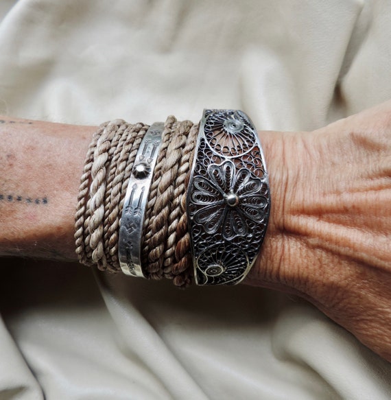 silver filigree bracelet vintage silver floral sh… - image 9