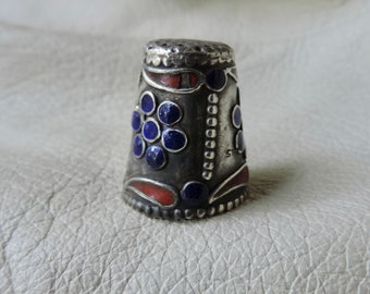 vintage sterling enamel thimble blue red mexico silver handmade thimble enamel sterling floral thimble