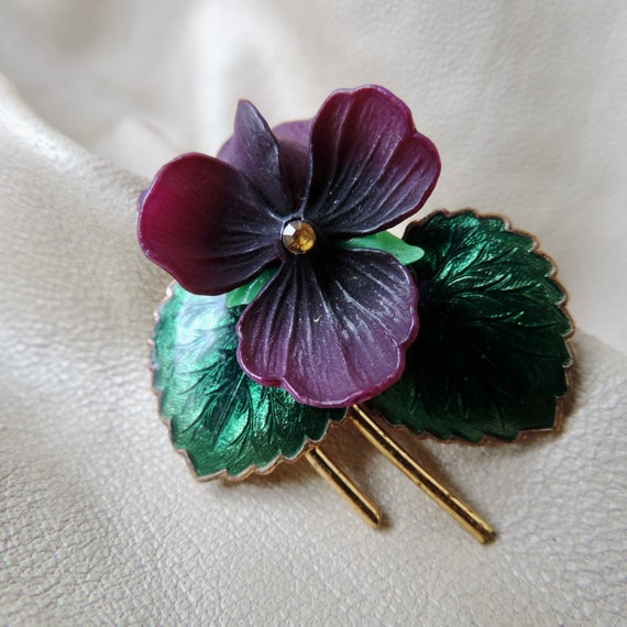 vintage pansy pin vintage flower pin purple pansy 