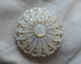 antique carved shell pin large carved mother of pearl brooch mop pin antique shell brooch floral shell pin