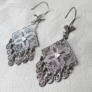 vintage sterling silver filigree large drop earrings 925 handmade big dangle earrings pretty sterling filigree drop earrings