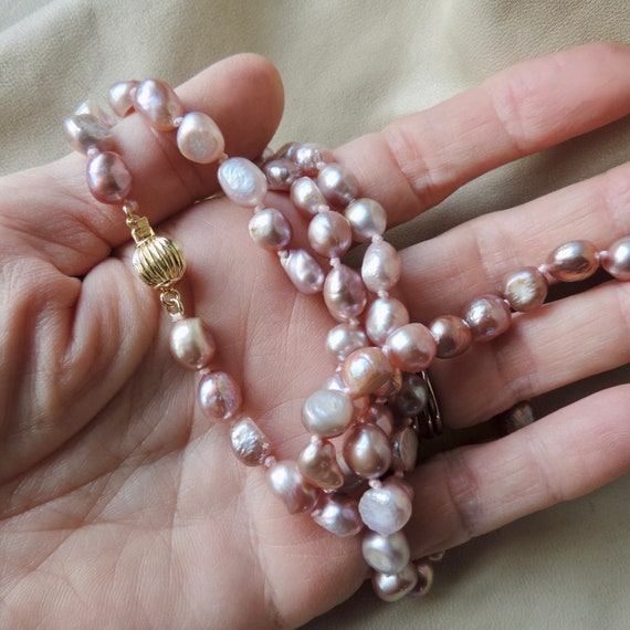 vintage keshi pearl necklace pink rainbow keshi p… - image 6