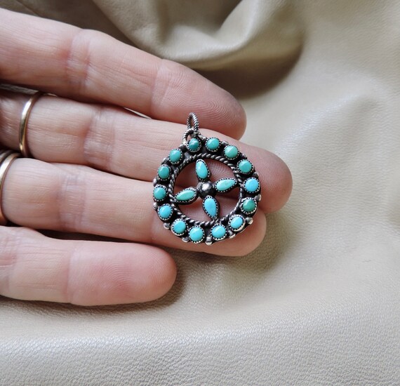 vintage sterling silver turquoise pendant handmad… - image 4