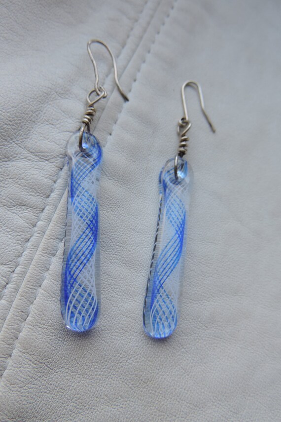 vintage earrings vintage blue striped glass earrin