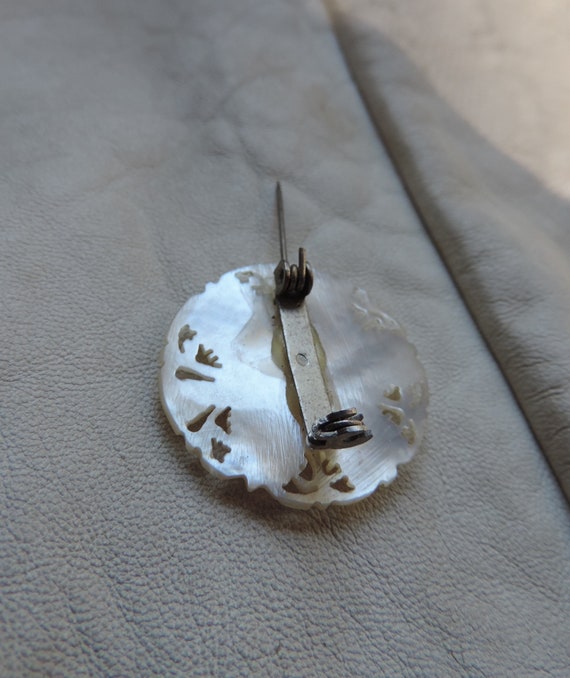antique carved shell pin carved mother of pearl f… - image 6