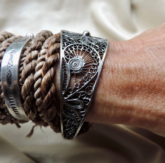 silver filigree bracelet vintage silver floral sh… - image 5