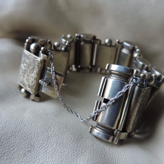 antique sterling silver bracelet wide sterling pa… - image 4