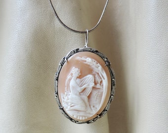 vintage cameo hand carved shell cameo 800 silver carved shell cameo pendant vintage shell cameo pendant handmade cameo shell pendant