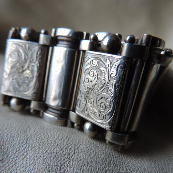 antique sterling silver bracelet wide sterling pa… - image 5